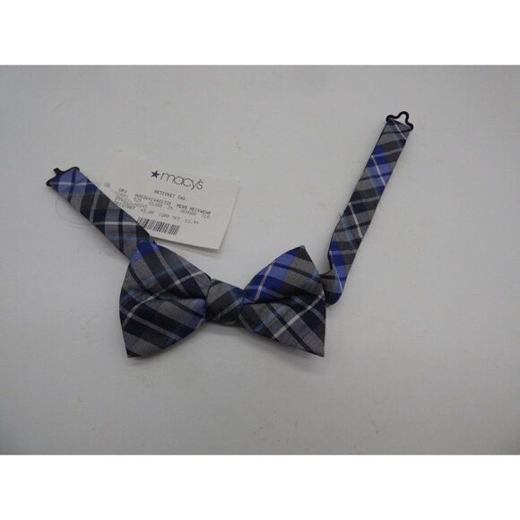 Alfani Men’s Pre-tied Adjustable Bow-tie, Plaid, Black/Gray/Purple - Picture 2 of 5